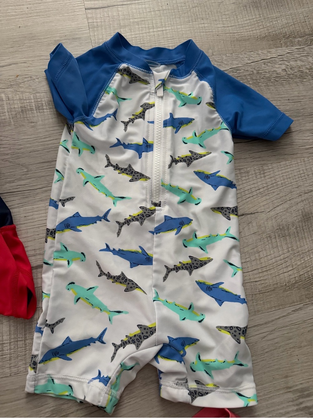 Kids Shark Print Rashguard One-Piece - Blue & White
